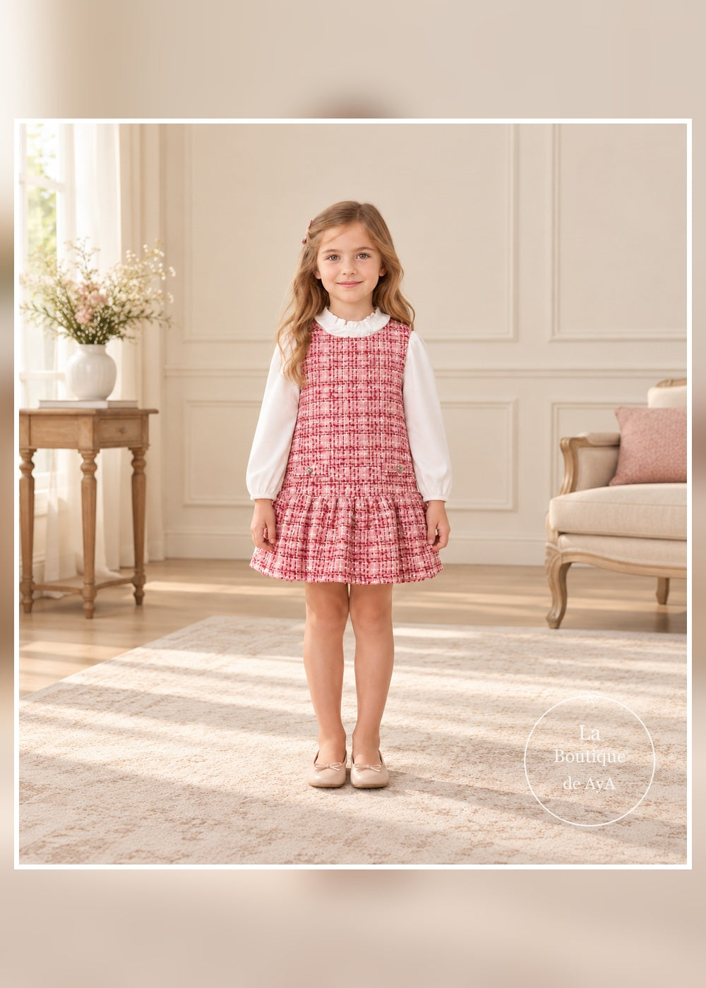 Vestido pichi combinado cuarzo niña Mayoral 04929 - Portada frontal con modelo