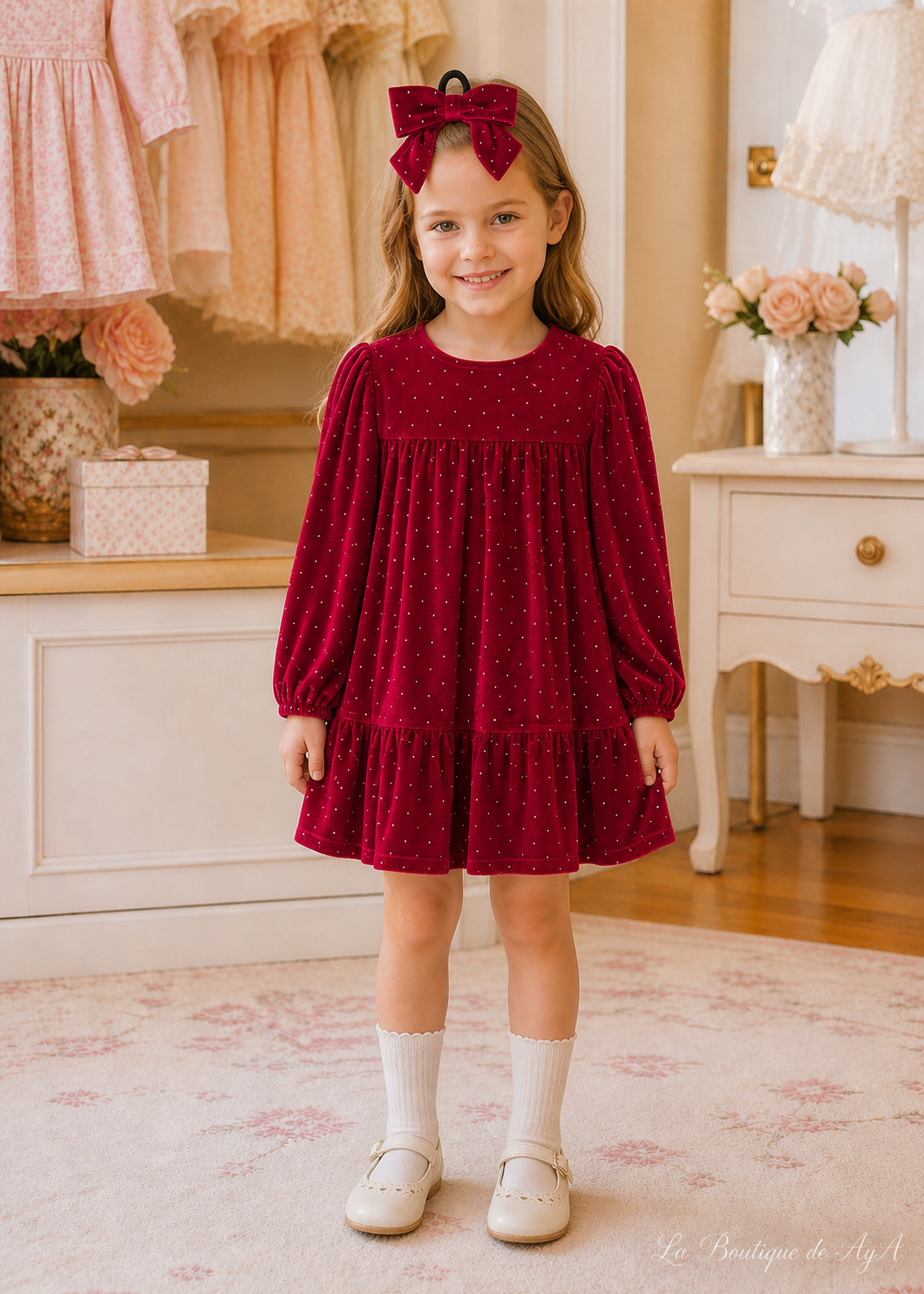 Vestido terciopelo coletero Rojo Mayoral para niña - modelo