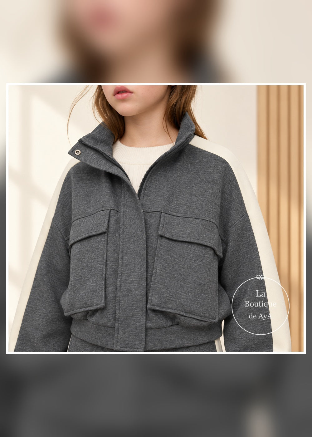 Chándal interlock gris para niña junior Mayoral 07860: detalle de la prenda superior