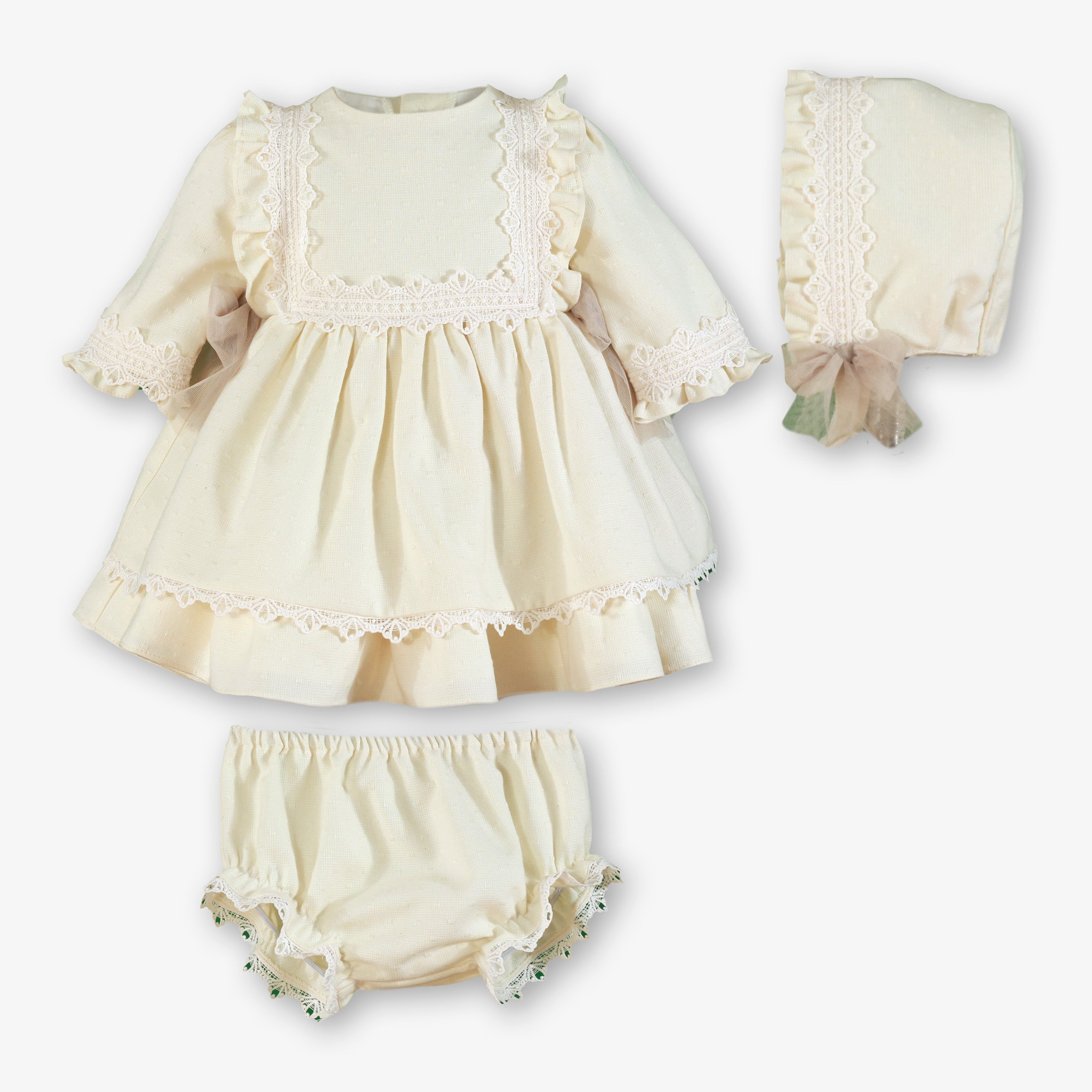Vestido braguita gorro bebé Miranda 120-VBG - vista delantera