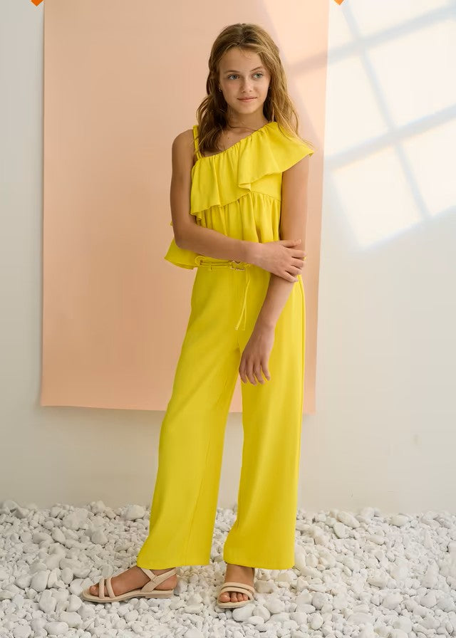 Conjunto de niña amarillo con top asimétrico y pantalón largo Abel y Lula