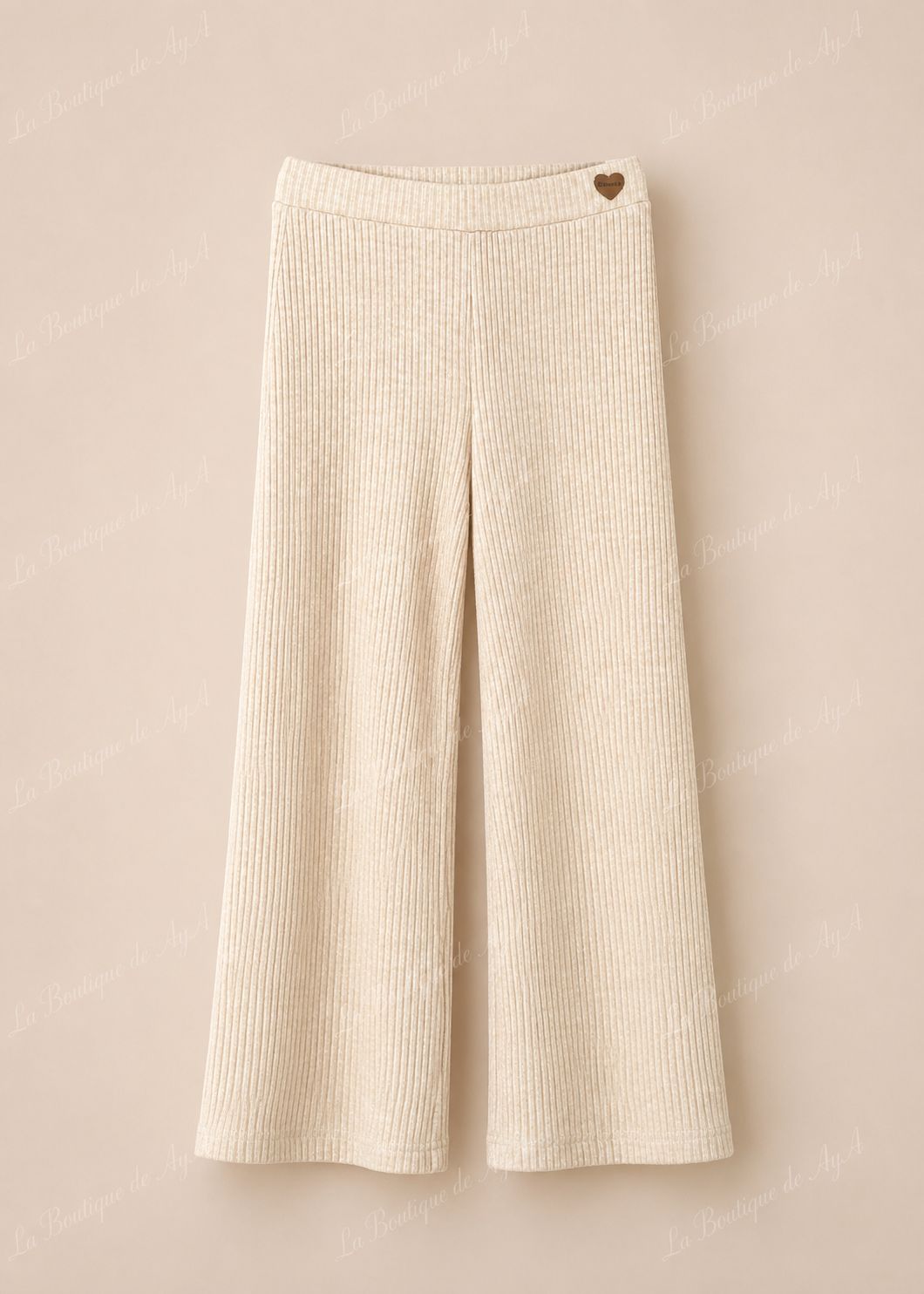 Pantalón beige Miranda para niña de pierna ancha y diseño acanalado
