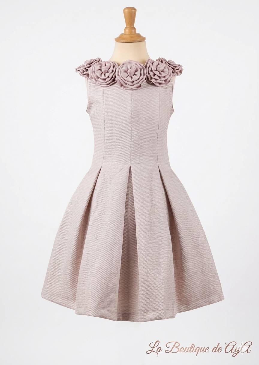 Alta Costura - Vestido de Ceremonia Niña Kiana Rosa Nude con Flores - Meninas