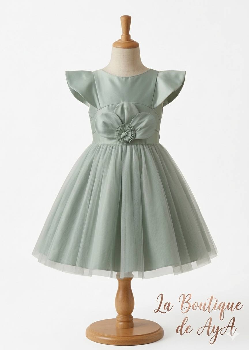 Alta Costura - Vestido de Ceremonia Niña Caeli Verde Agua - Meninas