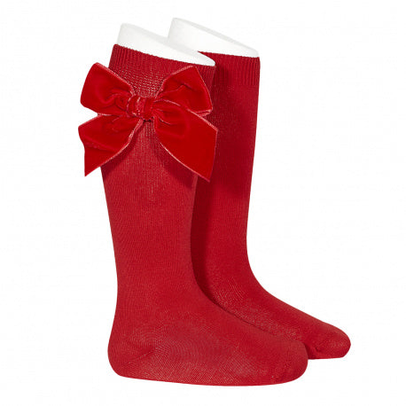 Calcetines Condor altos punto liso con lazo de terciopelo ROJO 550 - La boutique de AyA Cóndor
