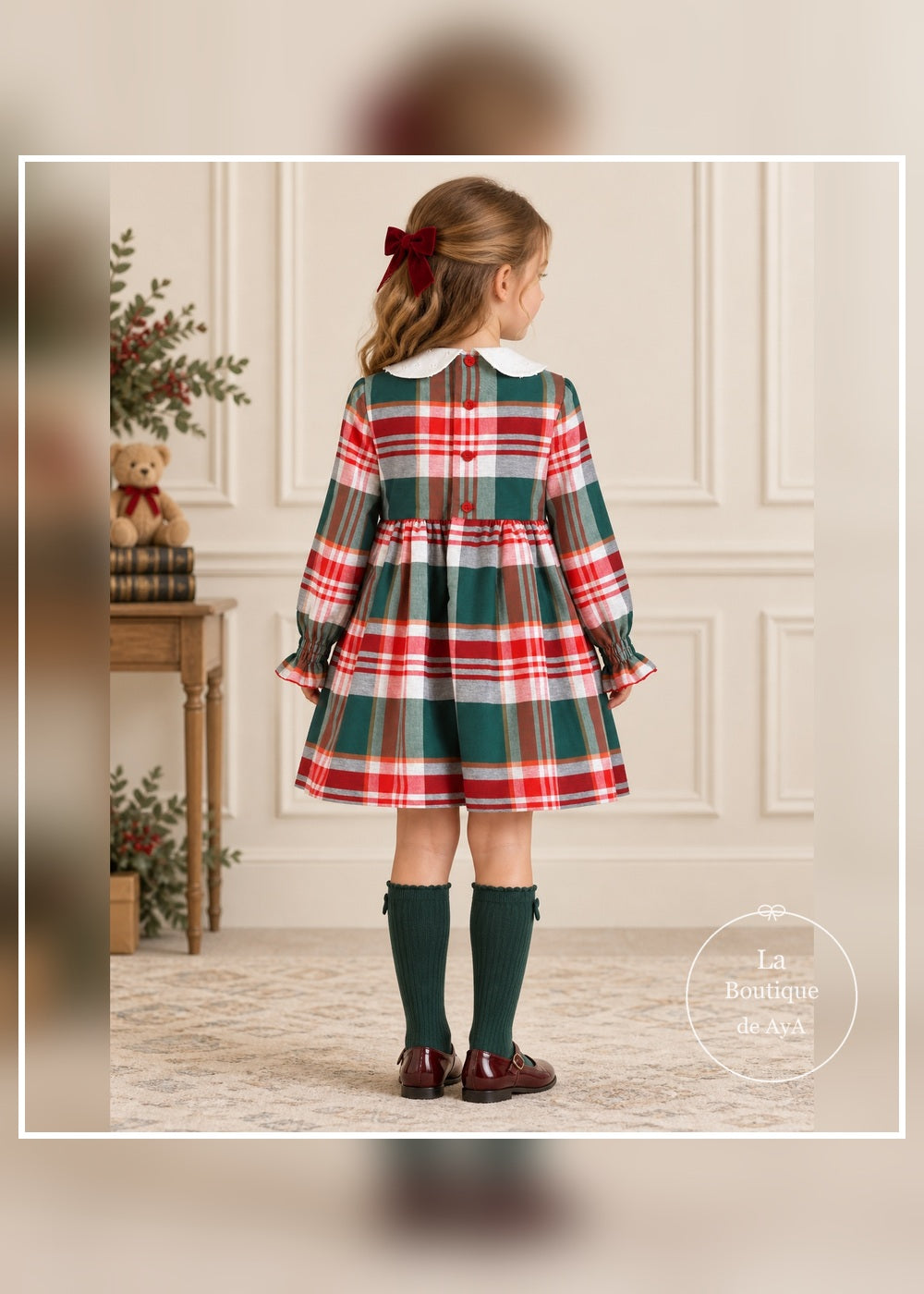 Vestido de cuadros para niña Miranda 40/0618/V - vista trasera con botones