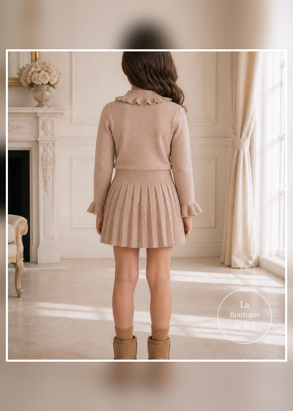 Vestido punto beige tostado niña Miranda 40/0624/V vista trasera