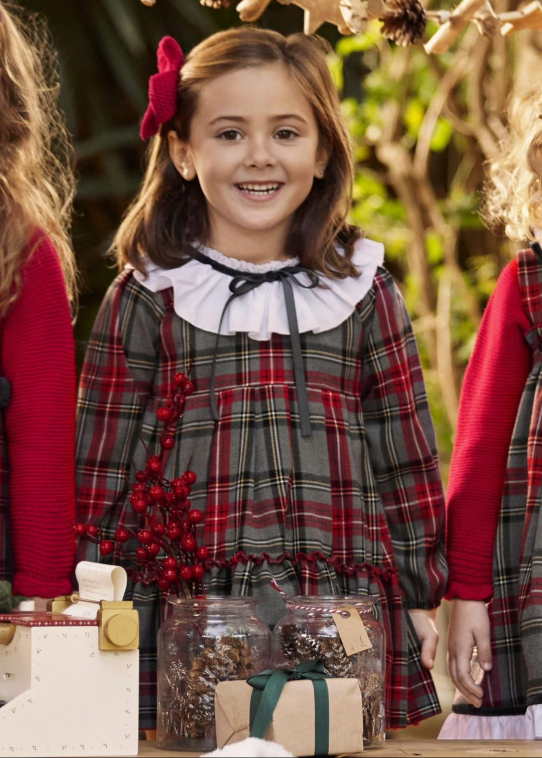 Vestido 2 Cortes Cuadros Volante Lazo Terciopelo rojo JULIANA 25658 - La boutique de AyA Juliana