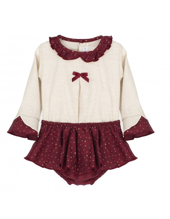 VESTIDO BEBE NIÑA POLOLO GRANATE Y BEIGE CALAMARO 17562 - La boutique de AyA Calamaro