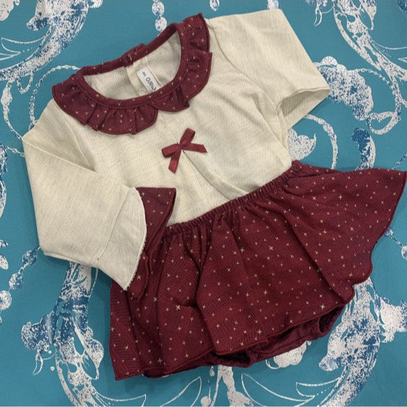 VESTIDO BEBE NIÑA POLOLO GRANATE Y BEIGE CALAMARO 17562 - La boutique de AyA Calamaro