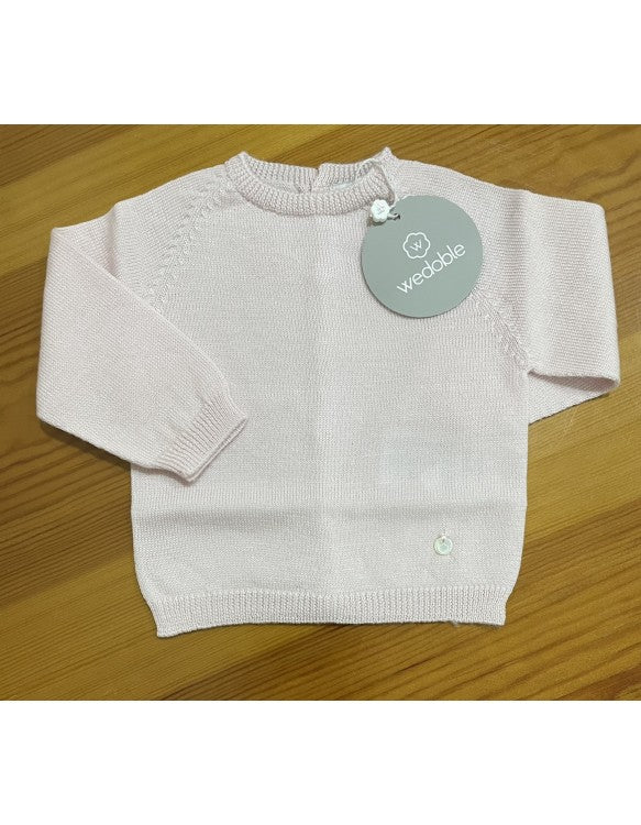 CONJUNTO DE PUNTO FINO DE LANA COLOR ROSA CLARO WEDOBLE 10322 - La boutique de AyA Wedoble