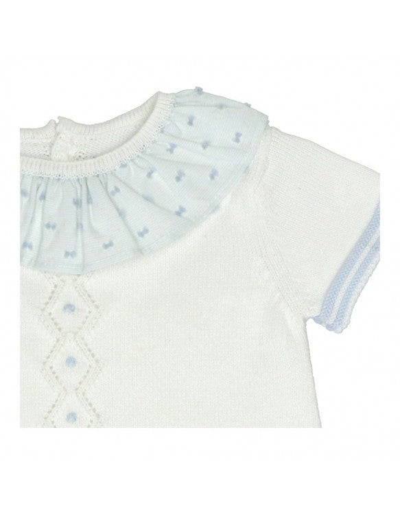 CONJUNTO BEBE NIÑA PUNTO Y PLUMETI CELESTE MARTIN ARANDA 30040 - La boutique de AyA Martin Aranda