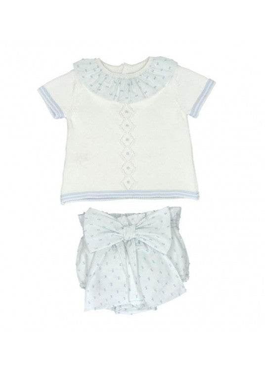 CONJUNTO BEBE NIÑA PUNTO Y PLUMETI CELESTE MARTIN ARANDA 30040 - La boutique de AyA Martin Aranda
