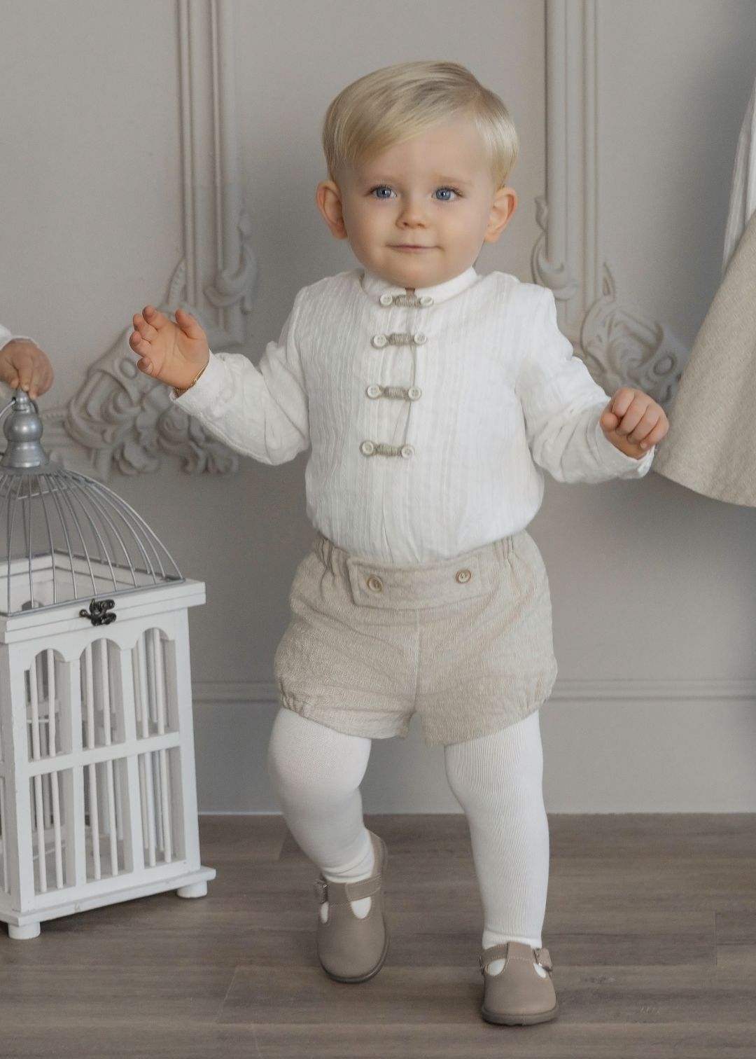 Conjunto camisa pantalon bebe niño beige tostado  MIRANDA 0122