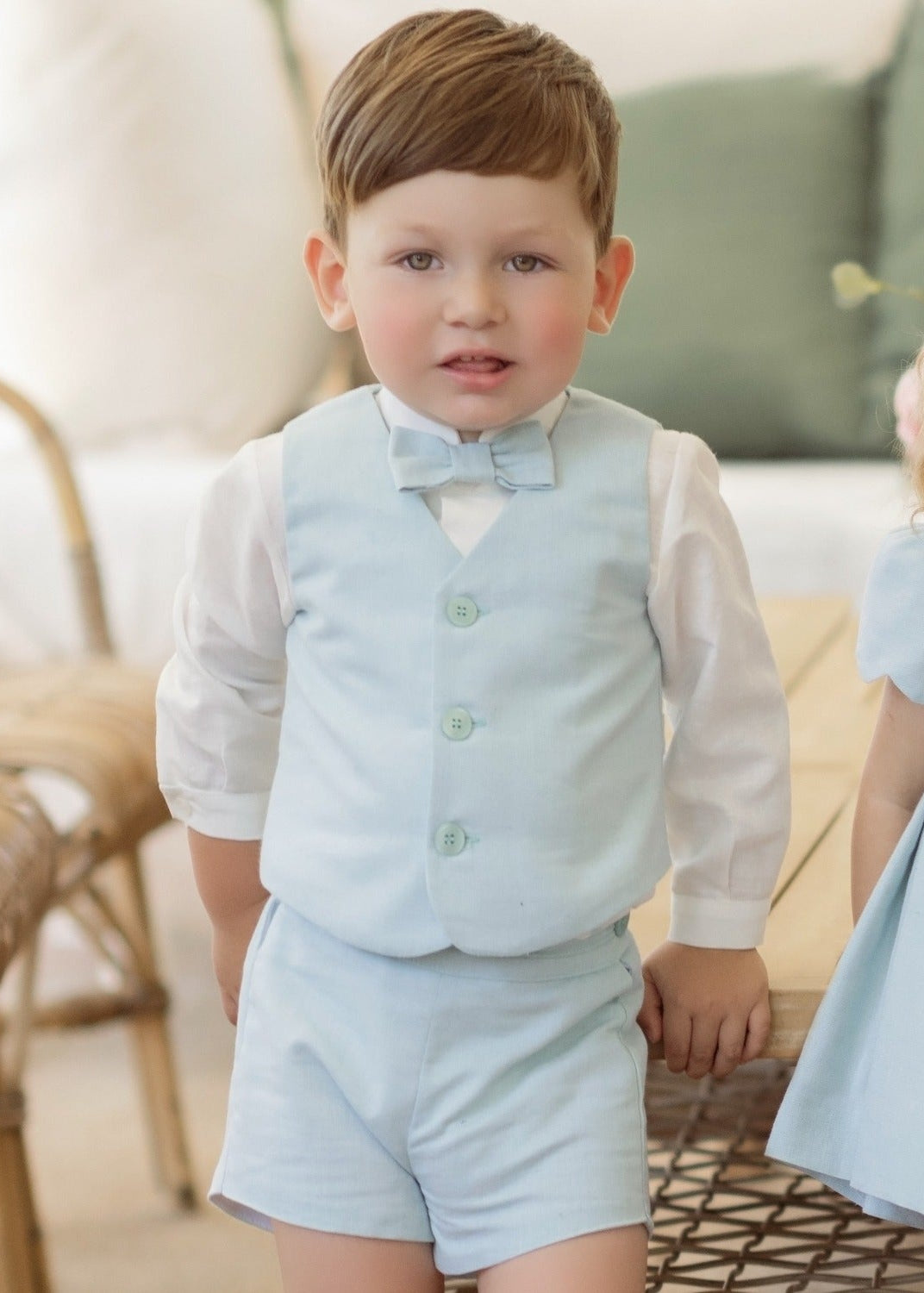 CONJUNTO, CHALECO y PAJARITA BEBE NIÑO VERDE AGUA MIRANDA 0137 - La boutique de AyA Miranda