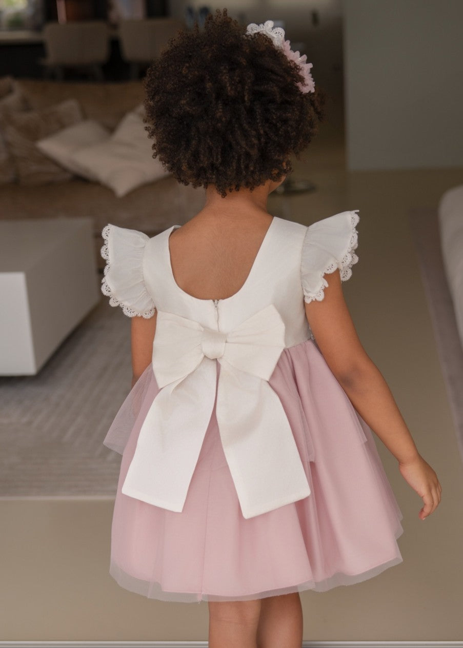 Vestido de Ceremonia Infantil Blanco y Rosa con Volantes – Miranda 224