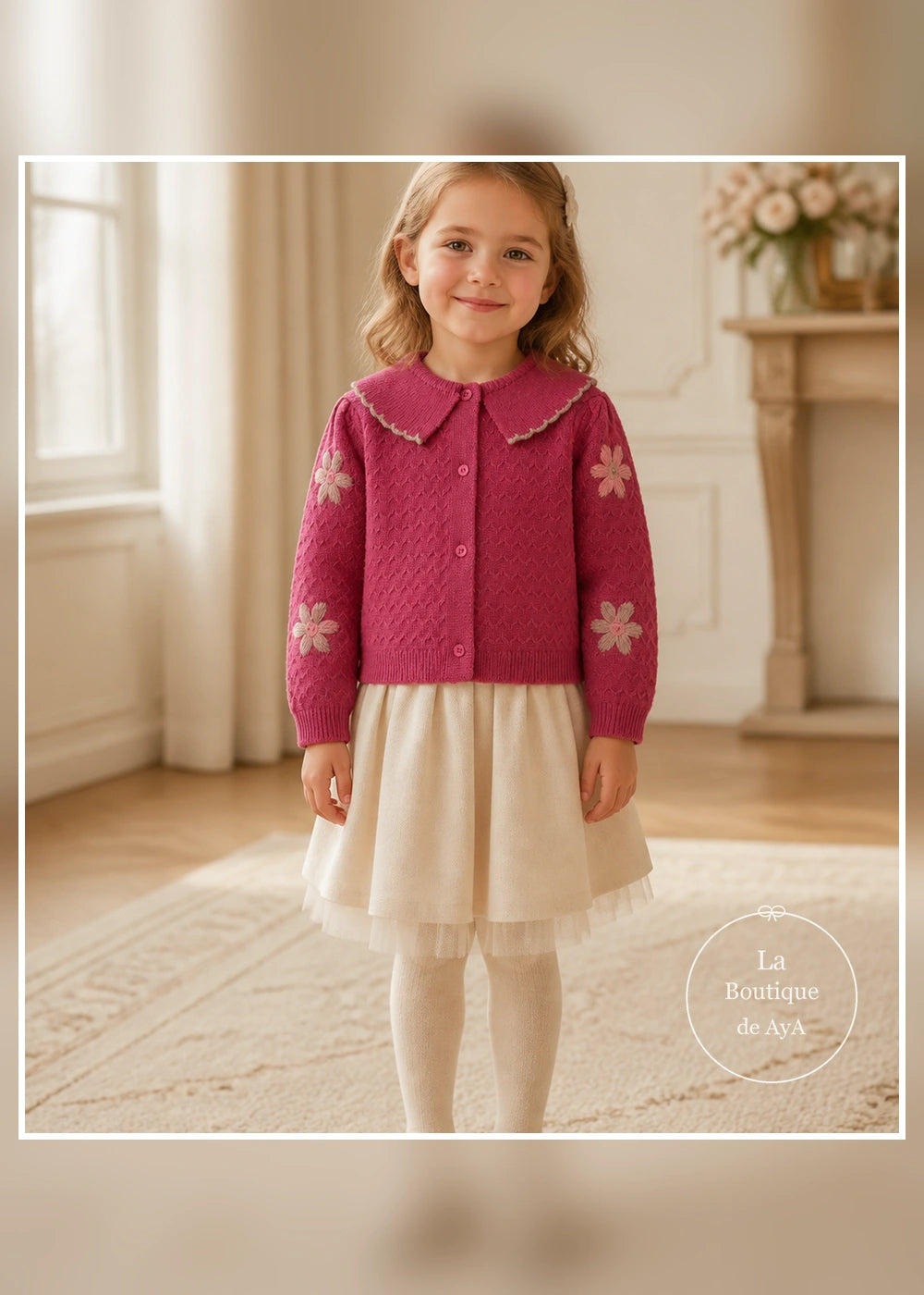 Rebeca de punto con flores bordadas pétalo mezcla para niña Mayoral 02306-041 - modelo