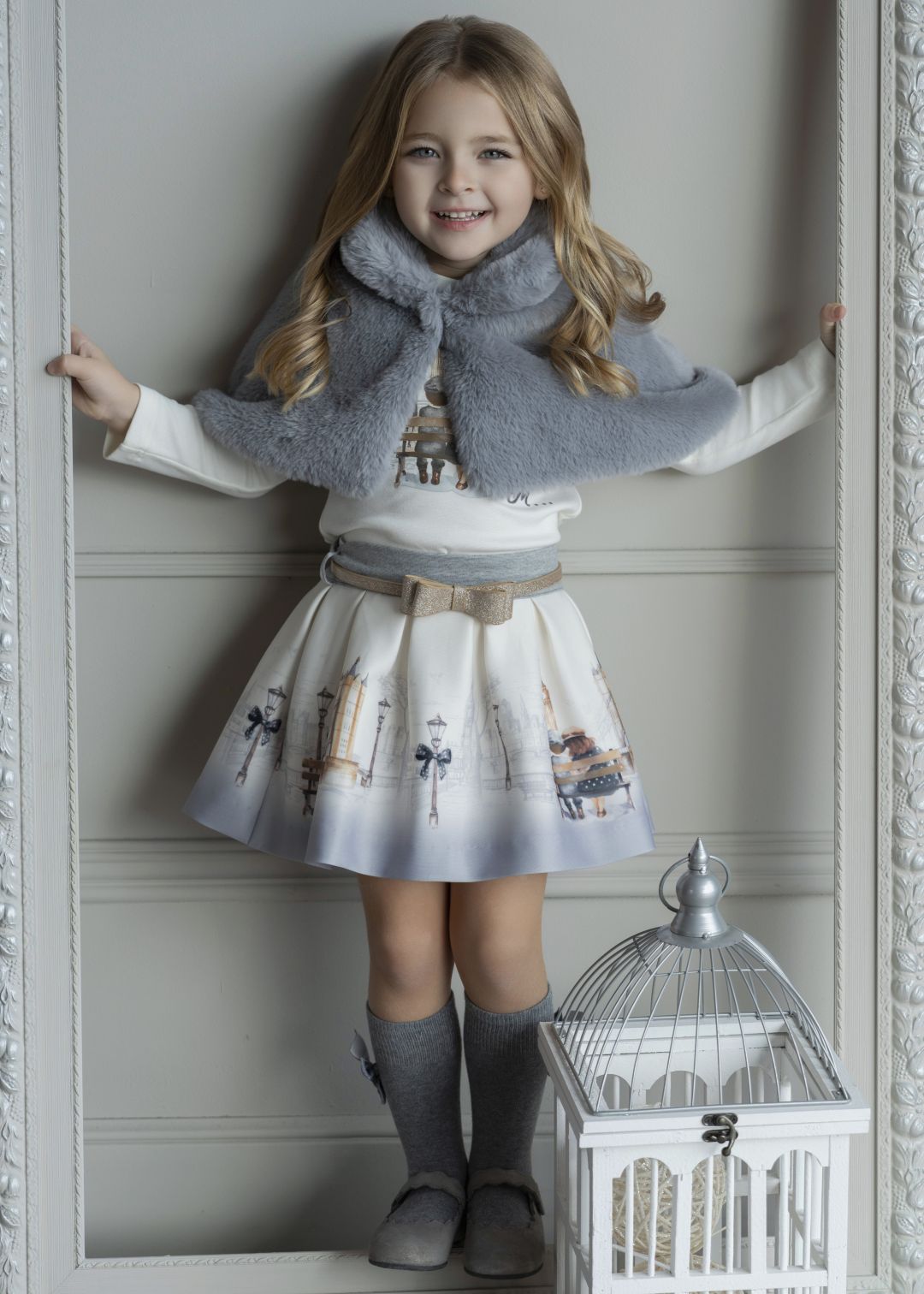 Conjunto camisa y falda infantil beige Miranda 0236