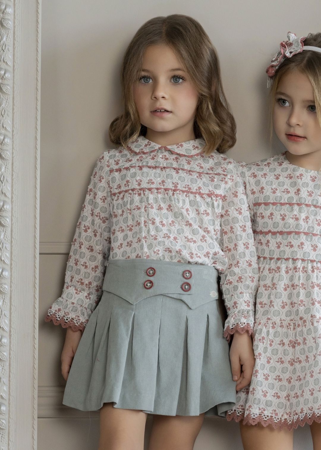 Conjunto blusa y falda estampado verde agua MIRANDA 0255