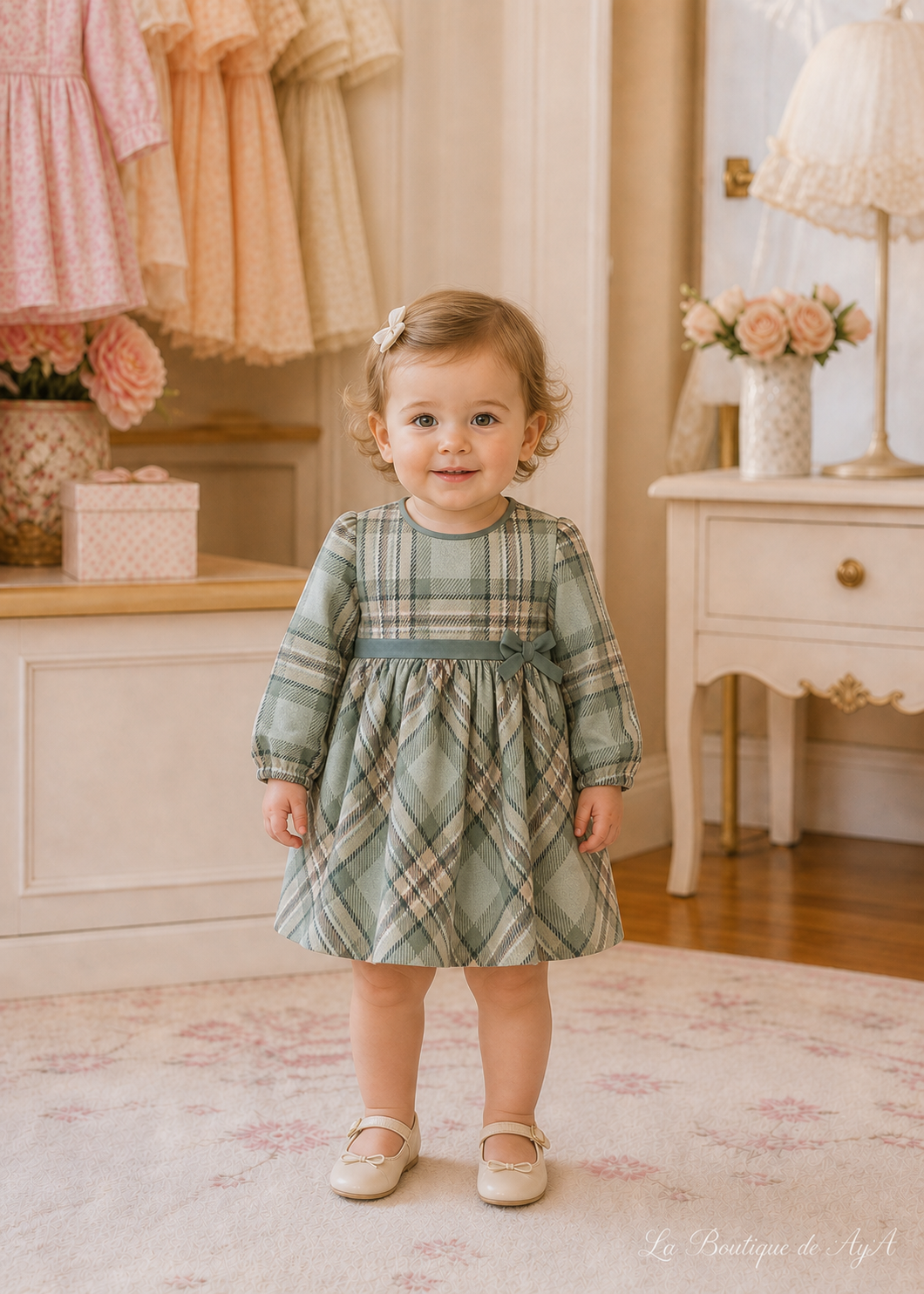 Vestido cuadros Anís Mayoral para bebé 02944-022 - foto con bebé de 18 meses
