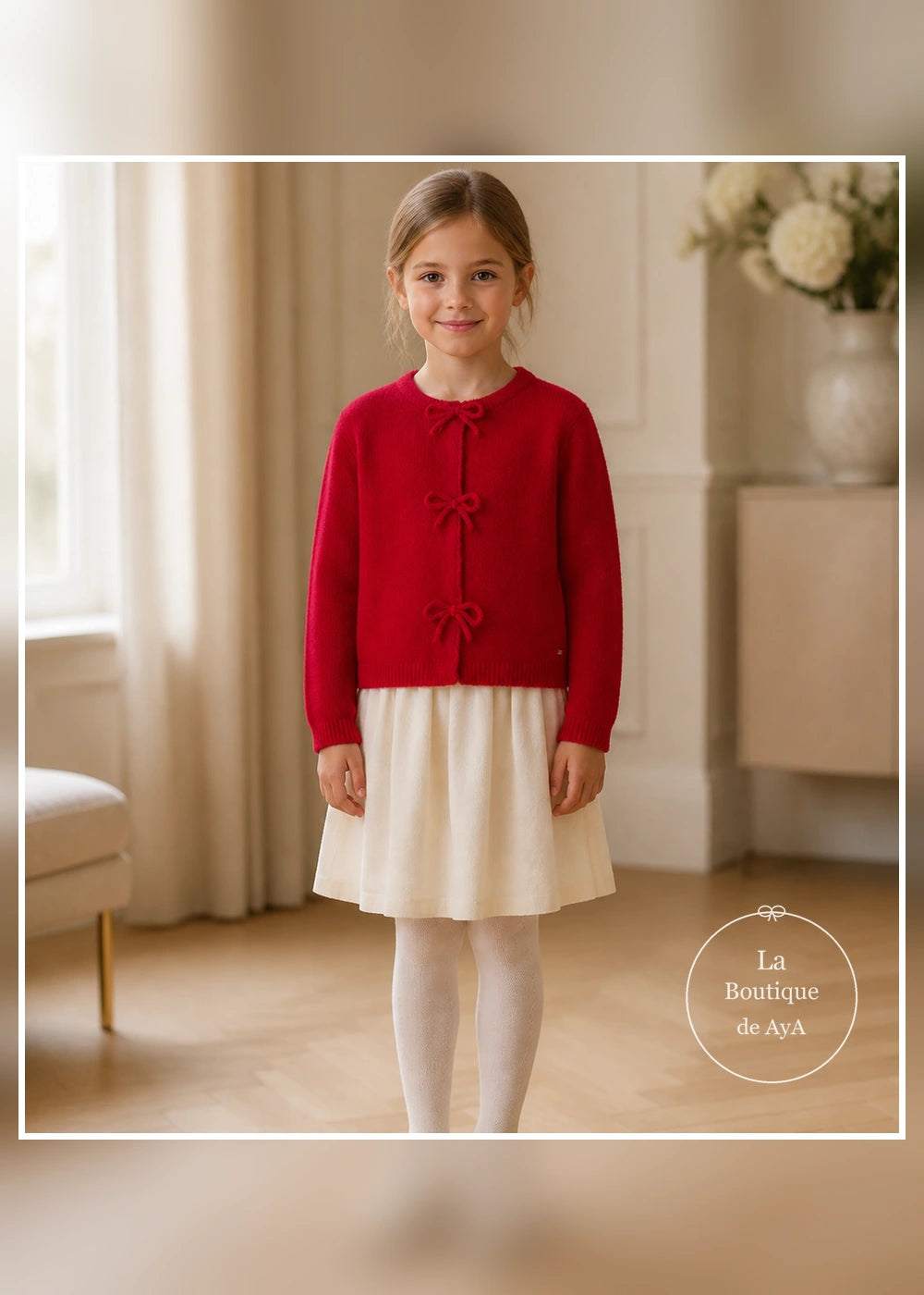Rebeca de punto con lazos rojo para niña Mayoral 04325-098 - modelo