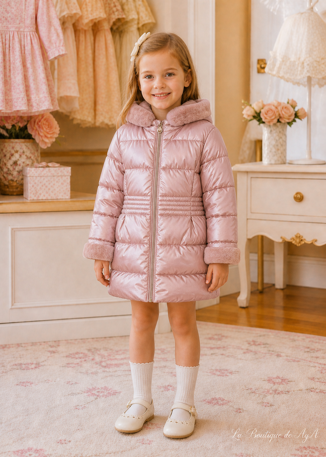Chaquetón metalizado con pelo Cuarzo Mayoral para niña 04422-042