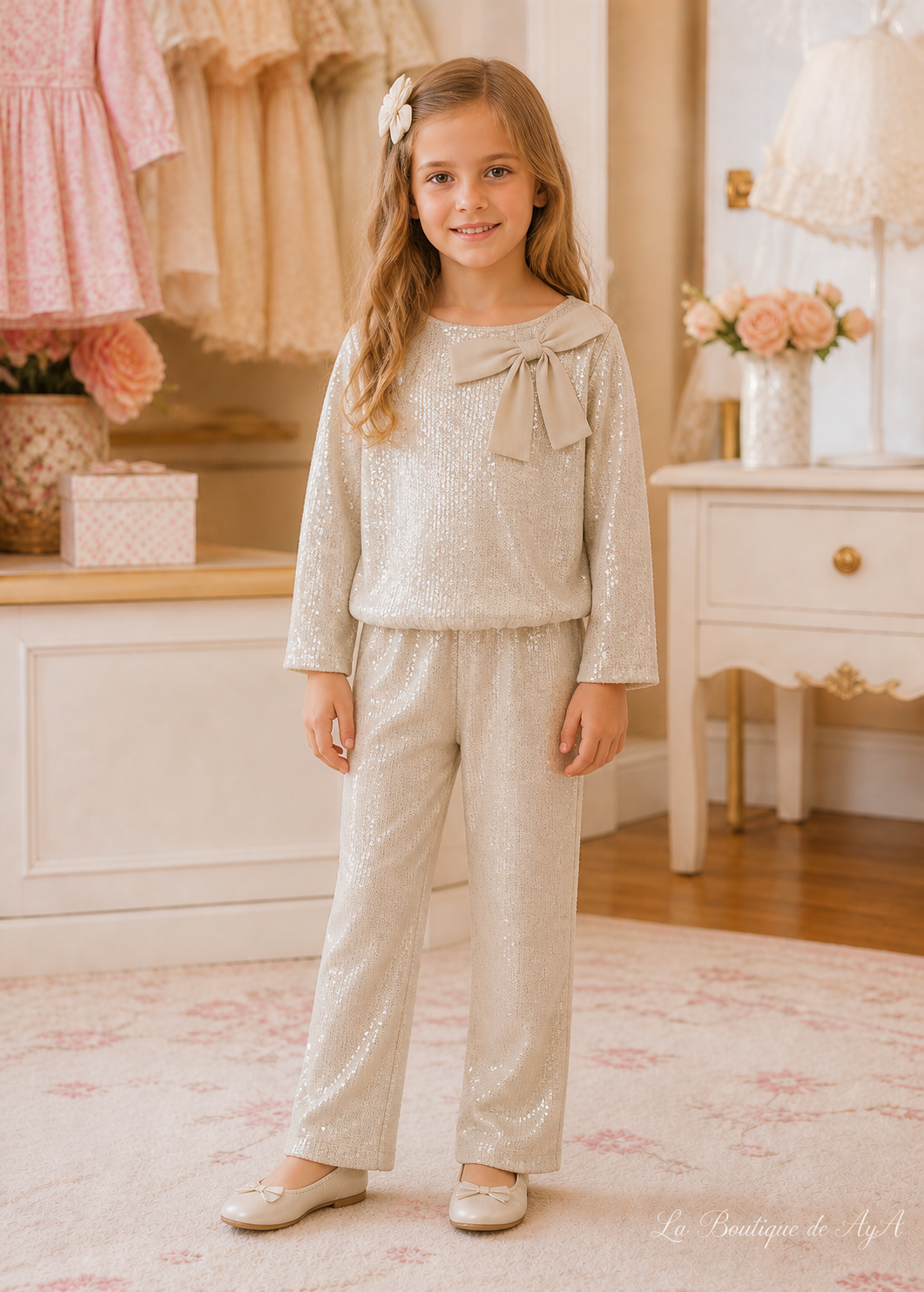 Conj. pantalon lentejuelas Tofu Mayoral para niña 04528-085 - foto con modelo