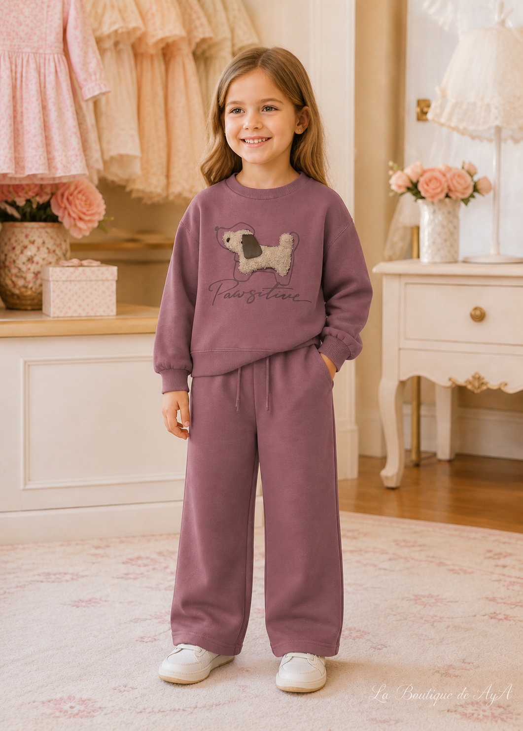 Chandal aplique perro Violeta Mayoral para niña 04801-061 - foto con modelo