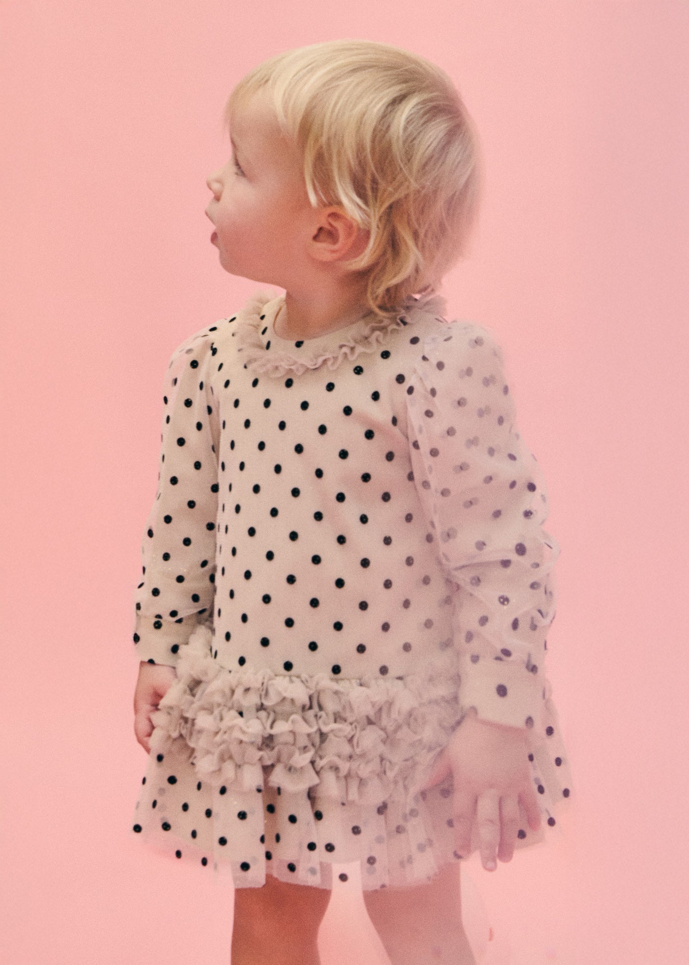 Vestido tul topos mazapán para bebé niña Abel & Lula 05508