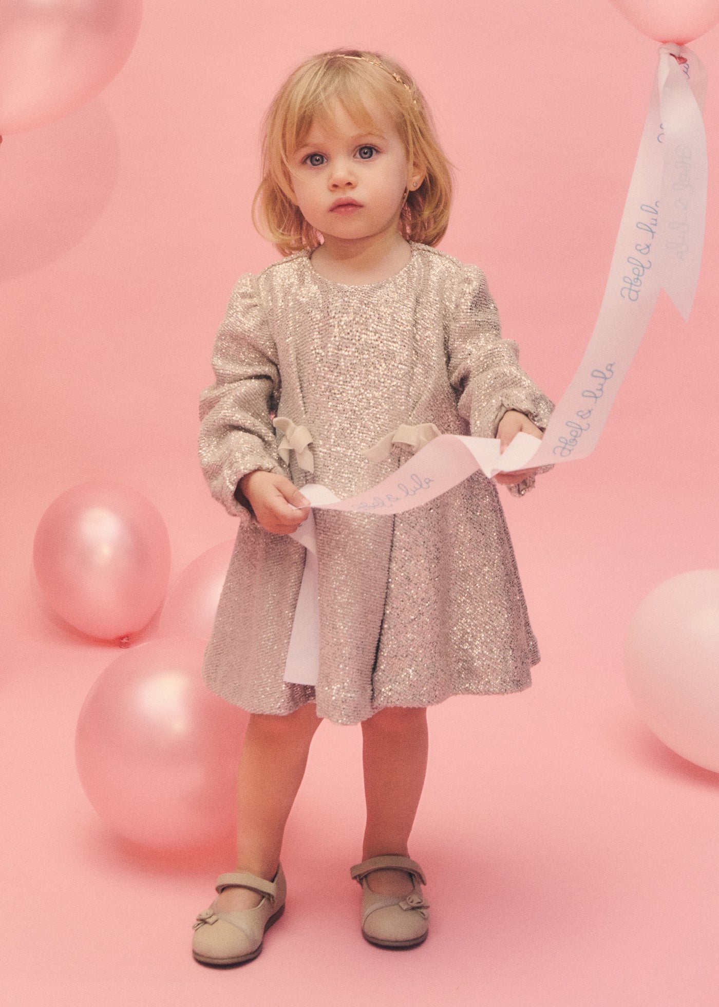 Vestido lazos champán para bebé niña Abel & Lula 05510