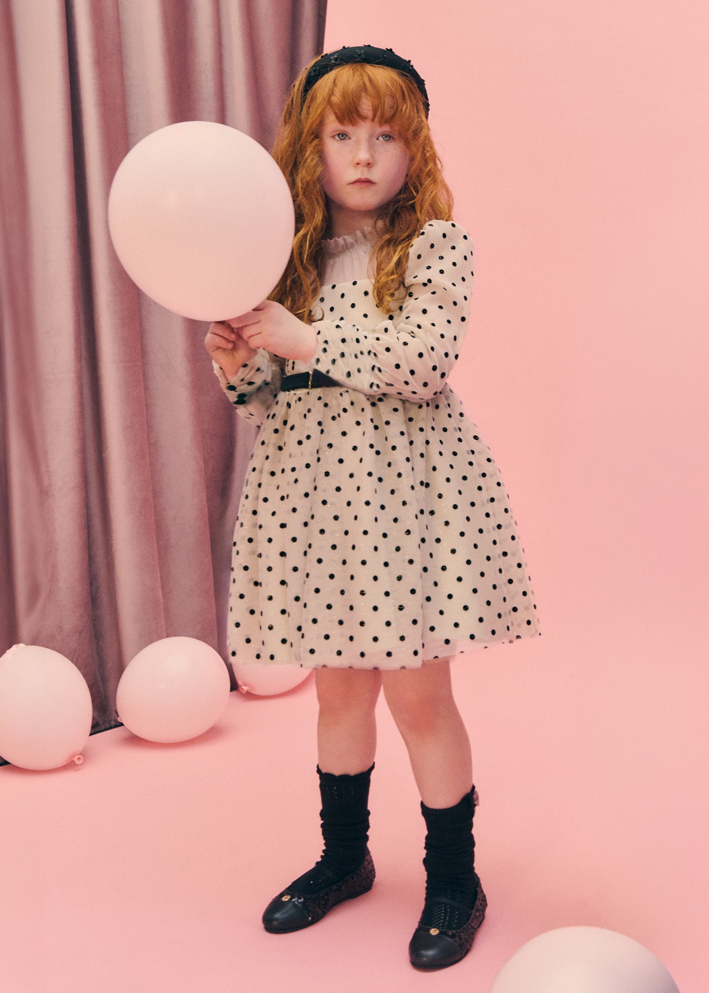 Vestido tul flocado mazapán para niña Abel & Lula 05532