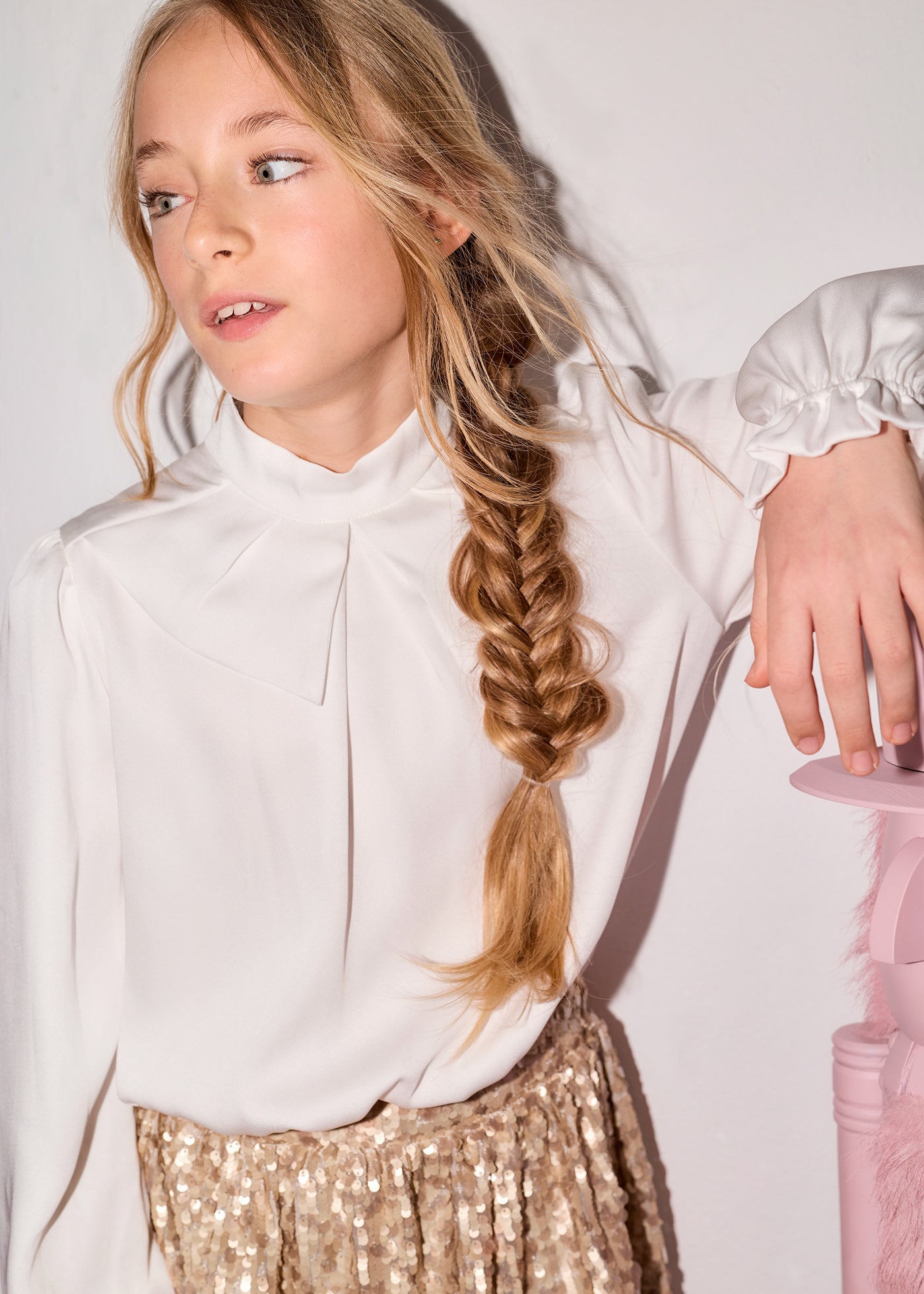 Vestido combinado lentejuelas champán para niña Abel & Lula 05535 - imagen 2