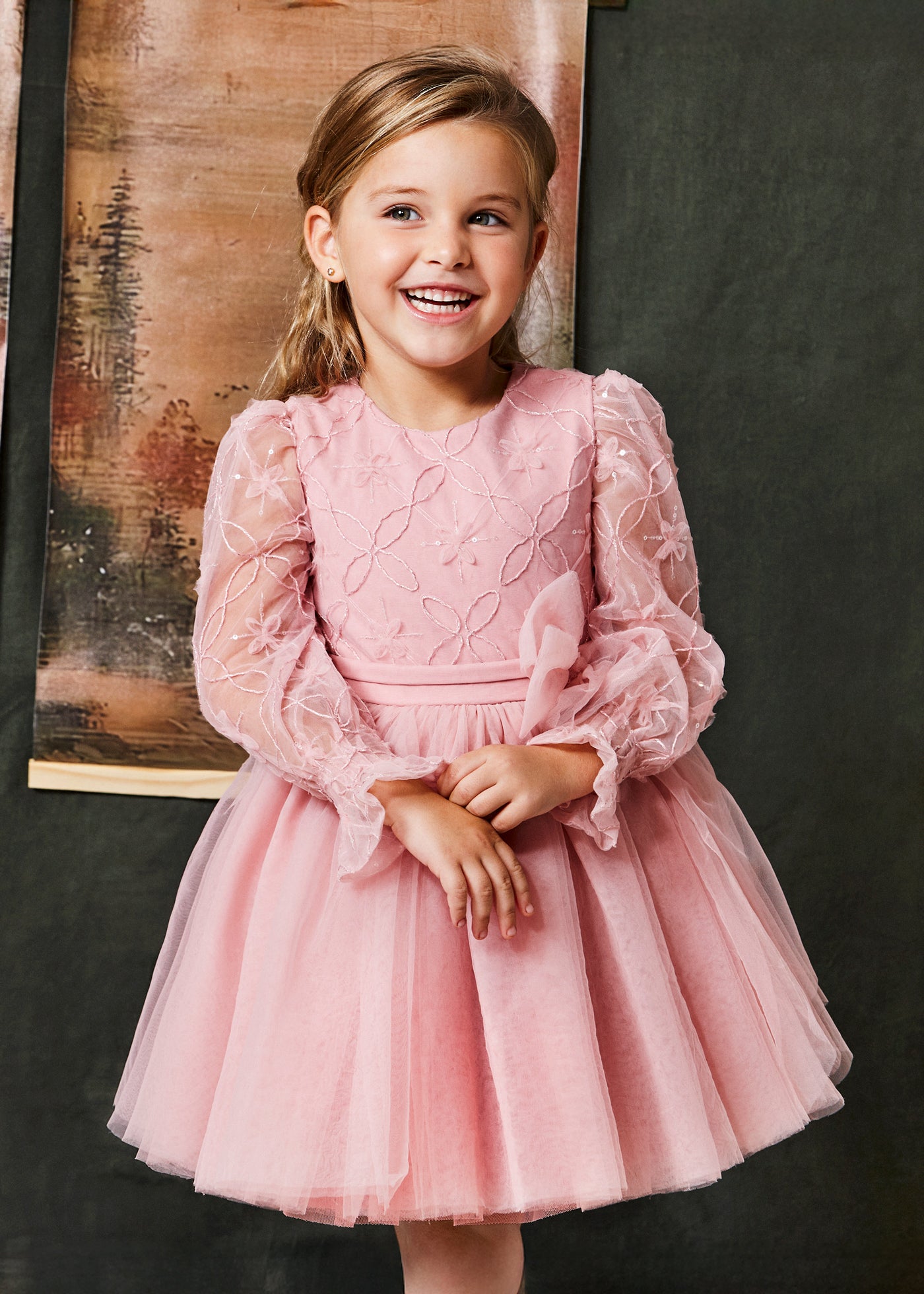 Vestido tul bordado pétalo para niña Abel & Lula 05536
