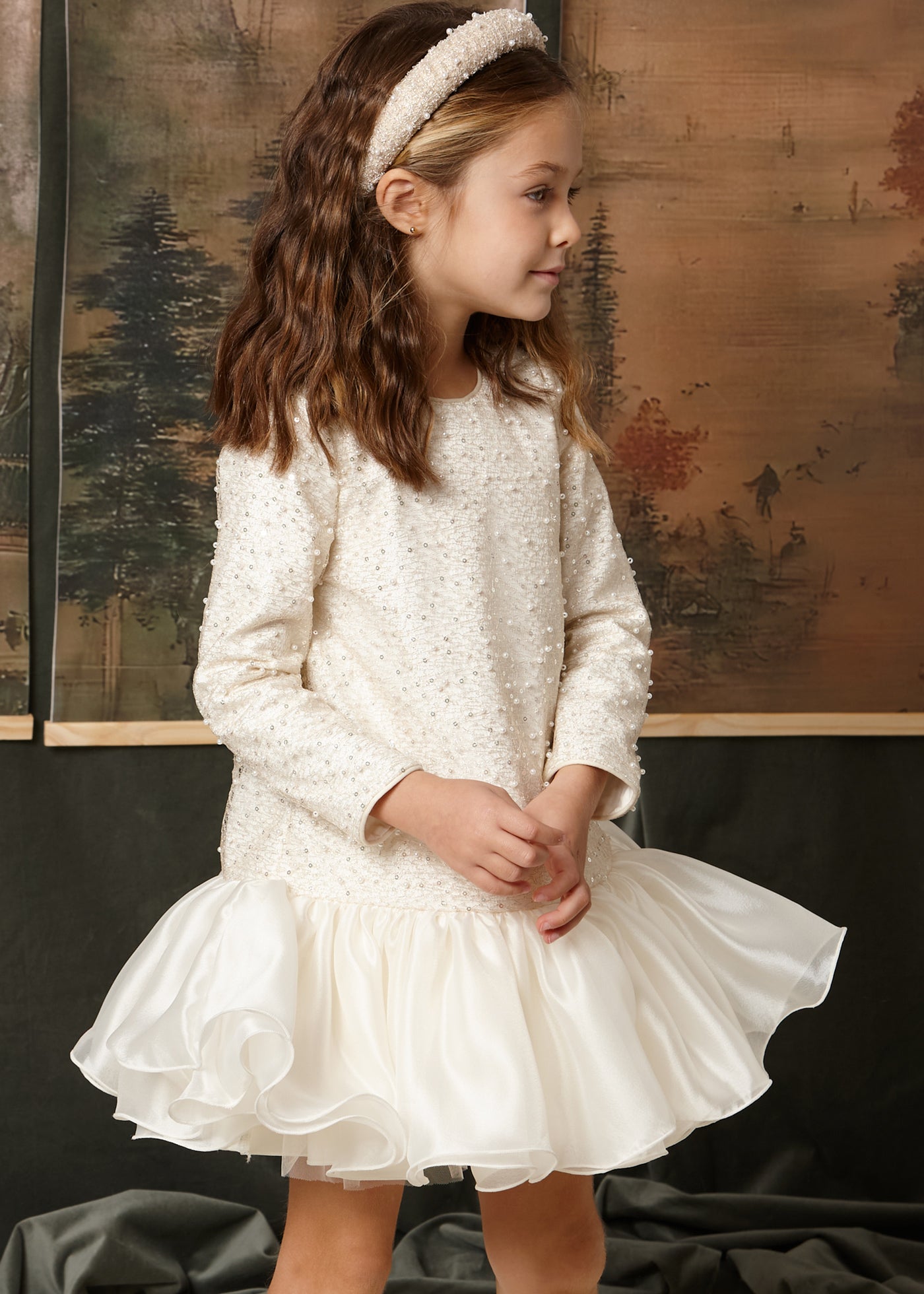 Vestido perlas combinado crema para niña Abel & Lula 05537 - imagen 2