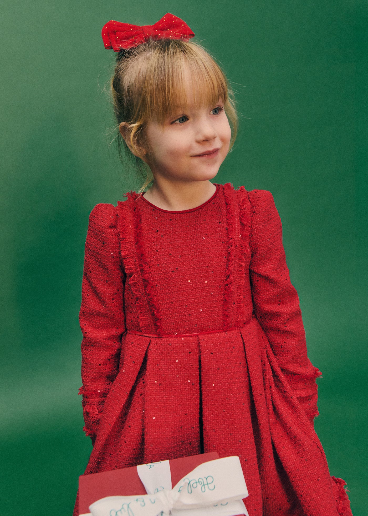 Vestido tweed lentejuelas rojo para niña Abel & Lula 05547