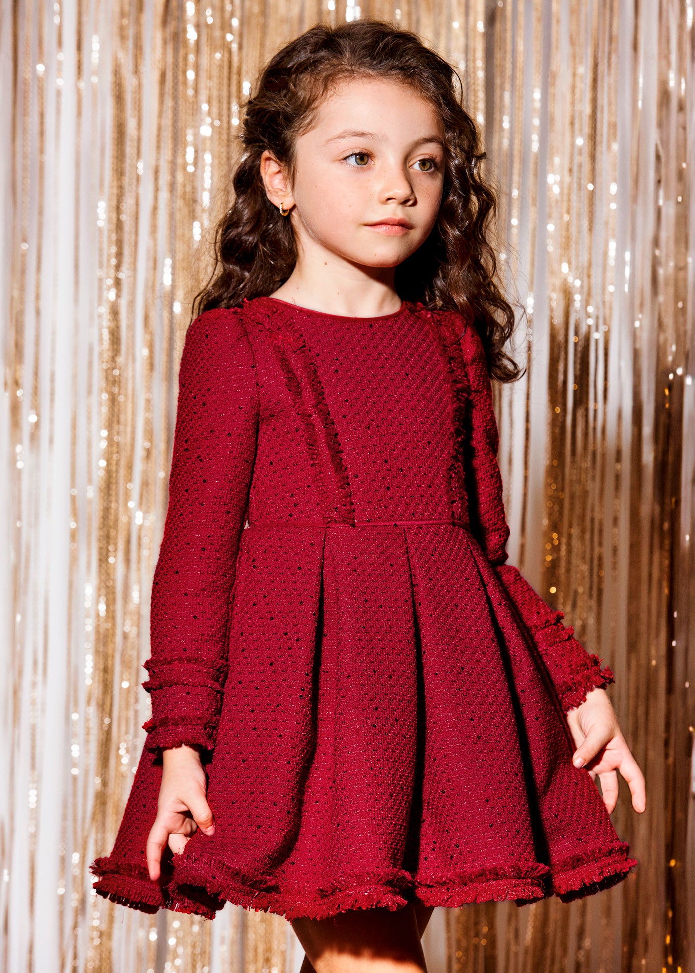 Vestido tweed lentejuelas rojo para niña Abel & Lula 05547 - imagen 3