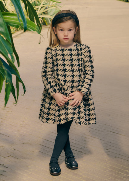 Vestido tweed pata de gallo tostado para niña Abel & Lula 05581
