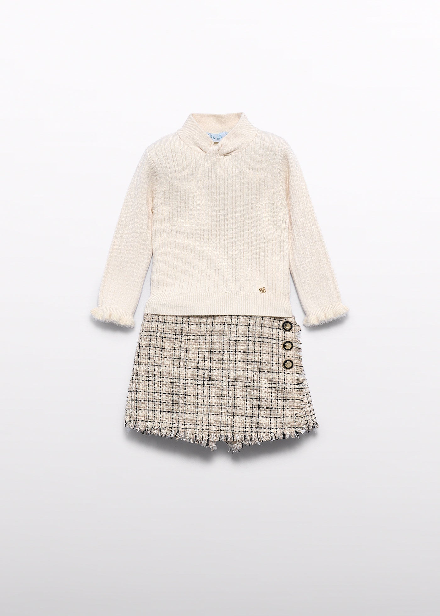 Conjunto de bermuda tweed tricot mazapán para bebé niña Abel & Lula 05734