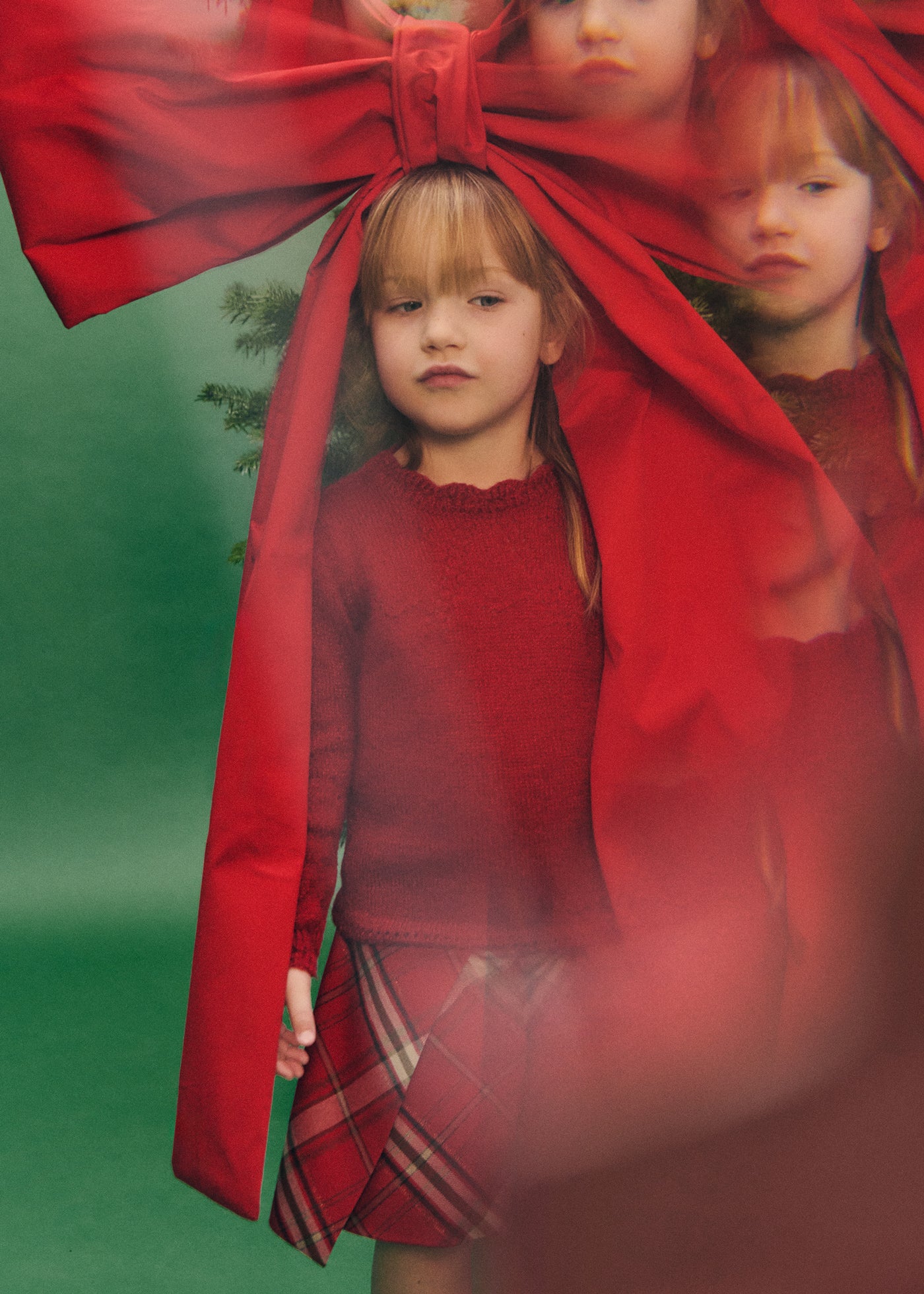Conjunto de bermuda cuadros rojo para niña Abel & Lula 05746