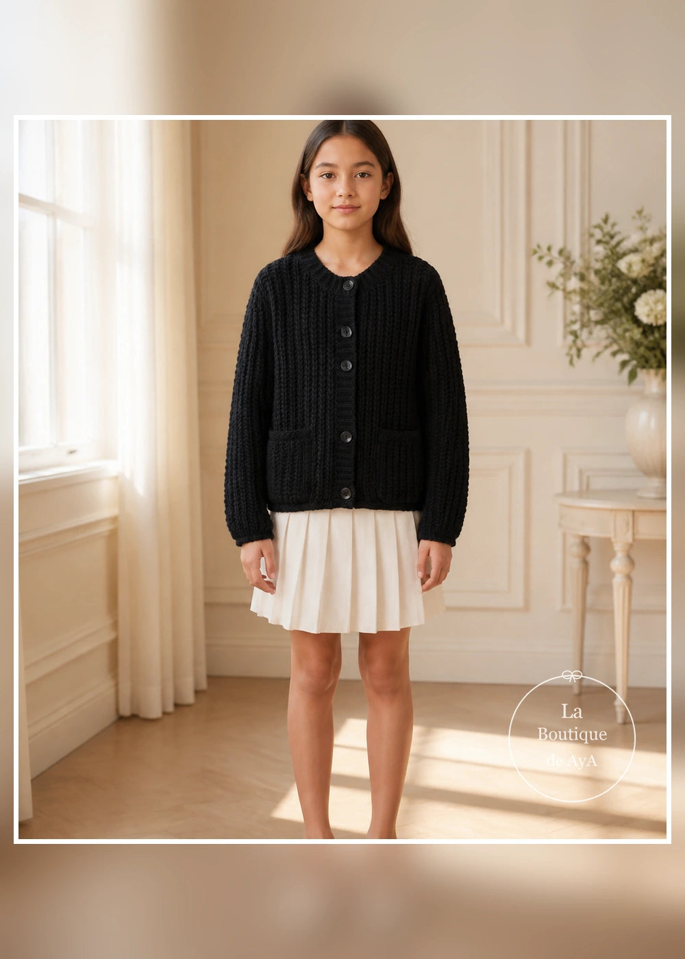 Rebeca de punto inglés negro para niña Mayoral 07344-026 - modelo