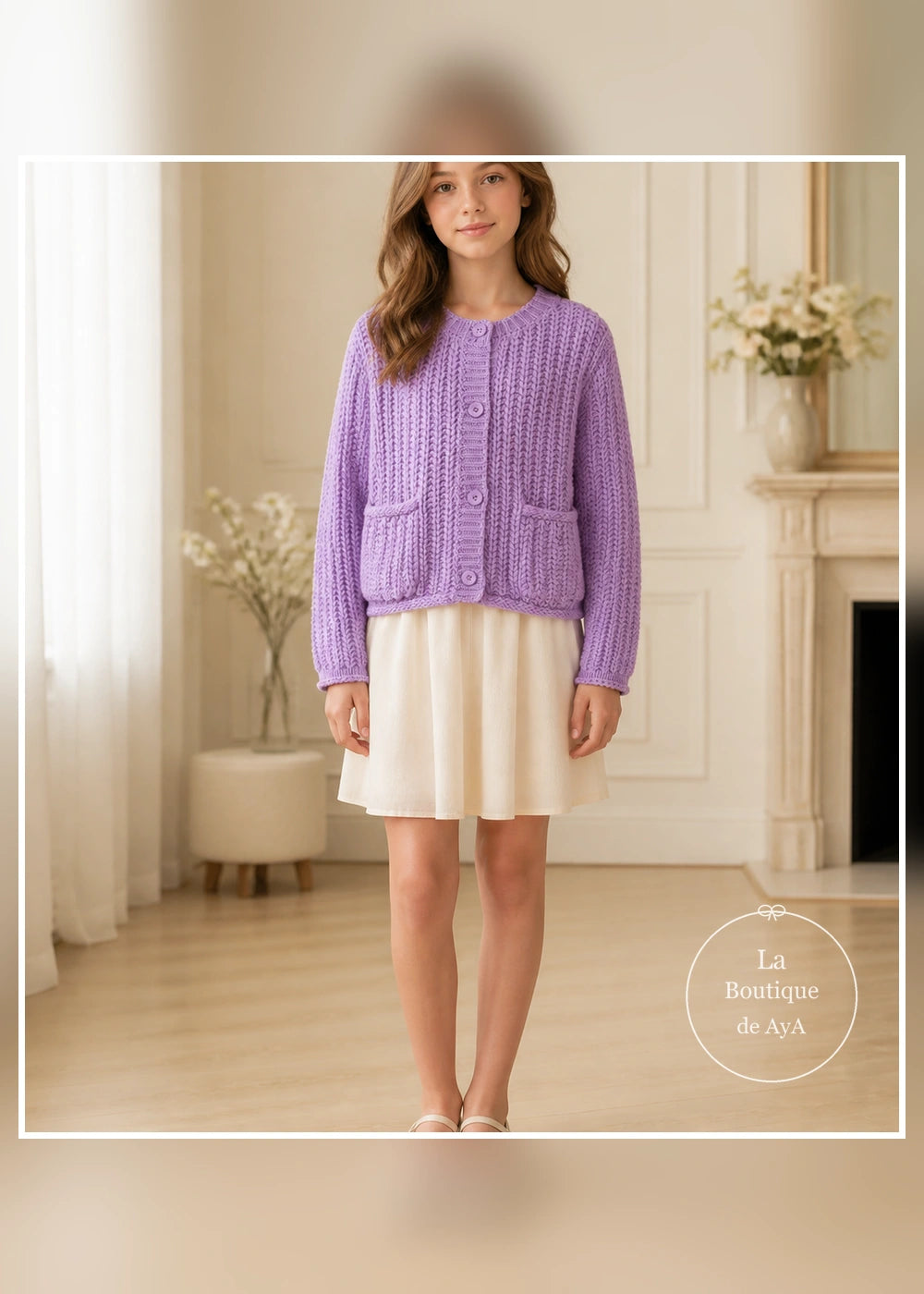 Rebeca de punto inglés lila para niña Mayoral 07344-028 - modelo