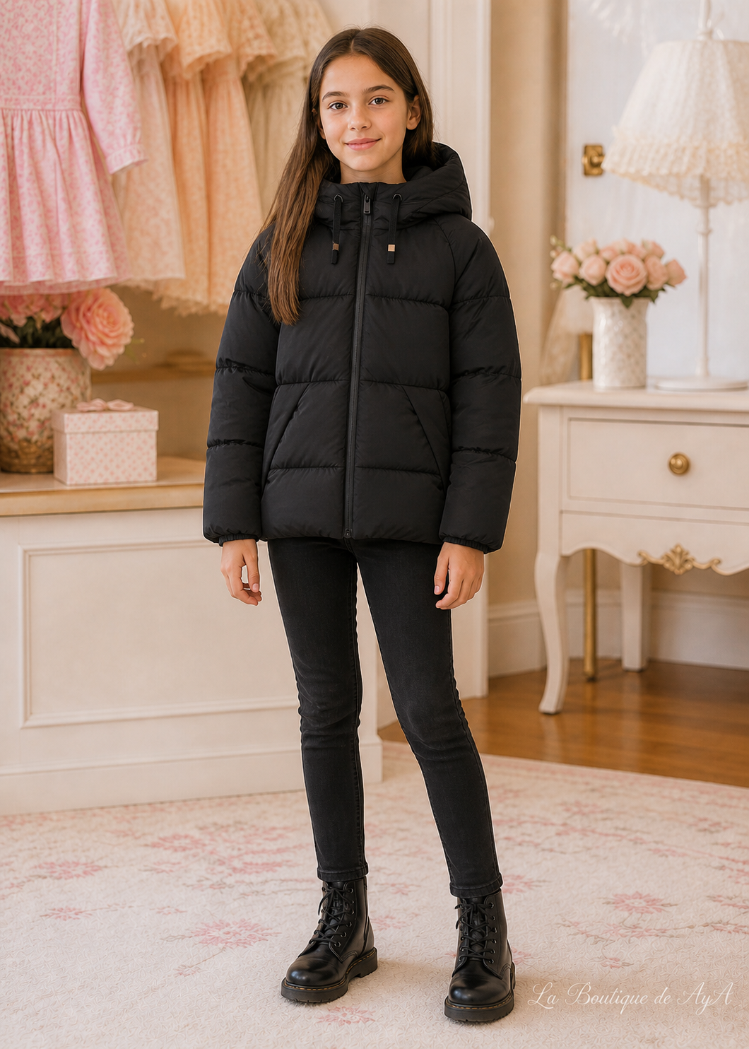 Chaqueton peach Negro Mayoral para niña 07444-088 - foto con modelo
