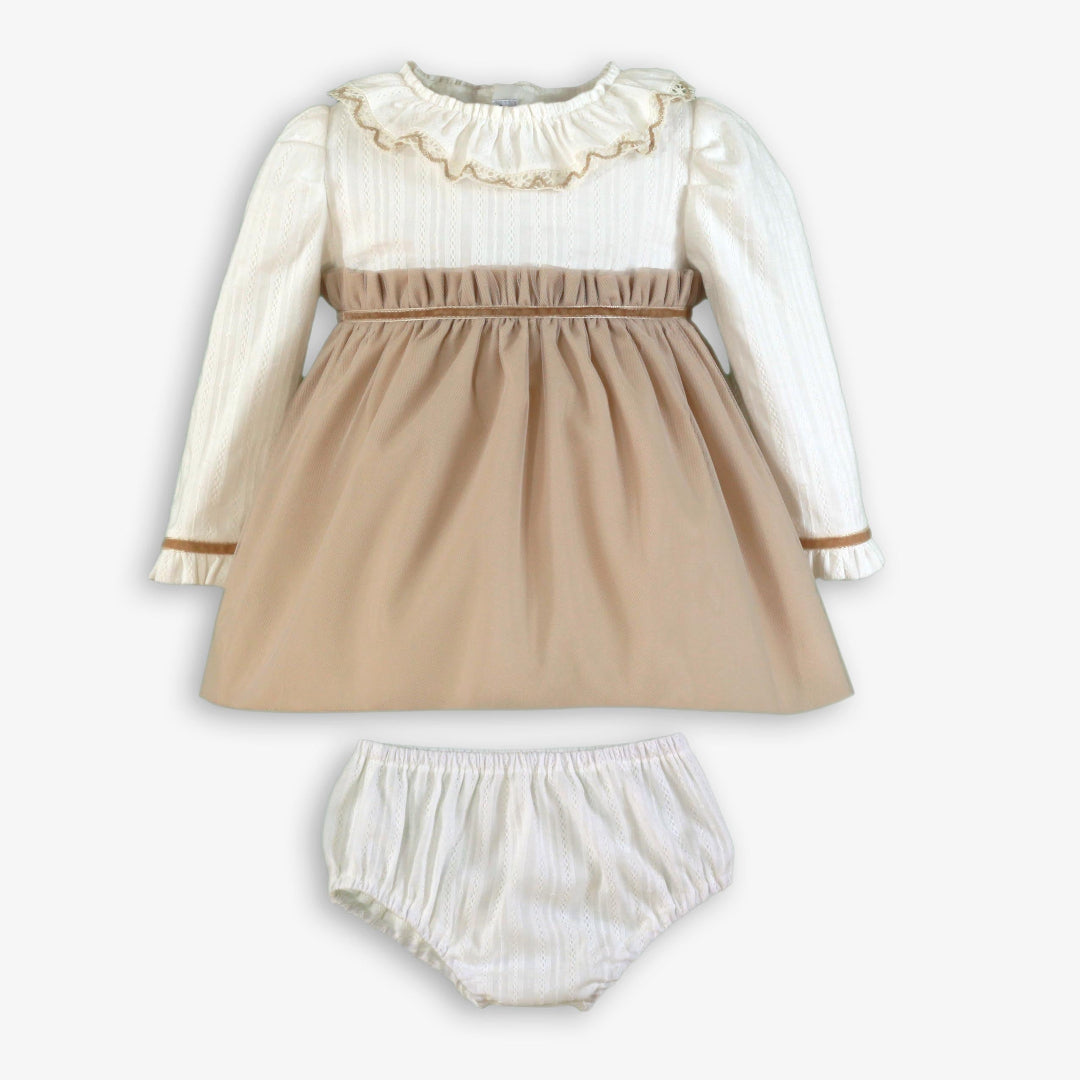 Vestido con braguita bebe niña beig tostado 0120 Miranda