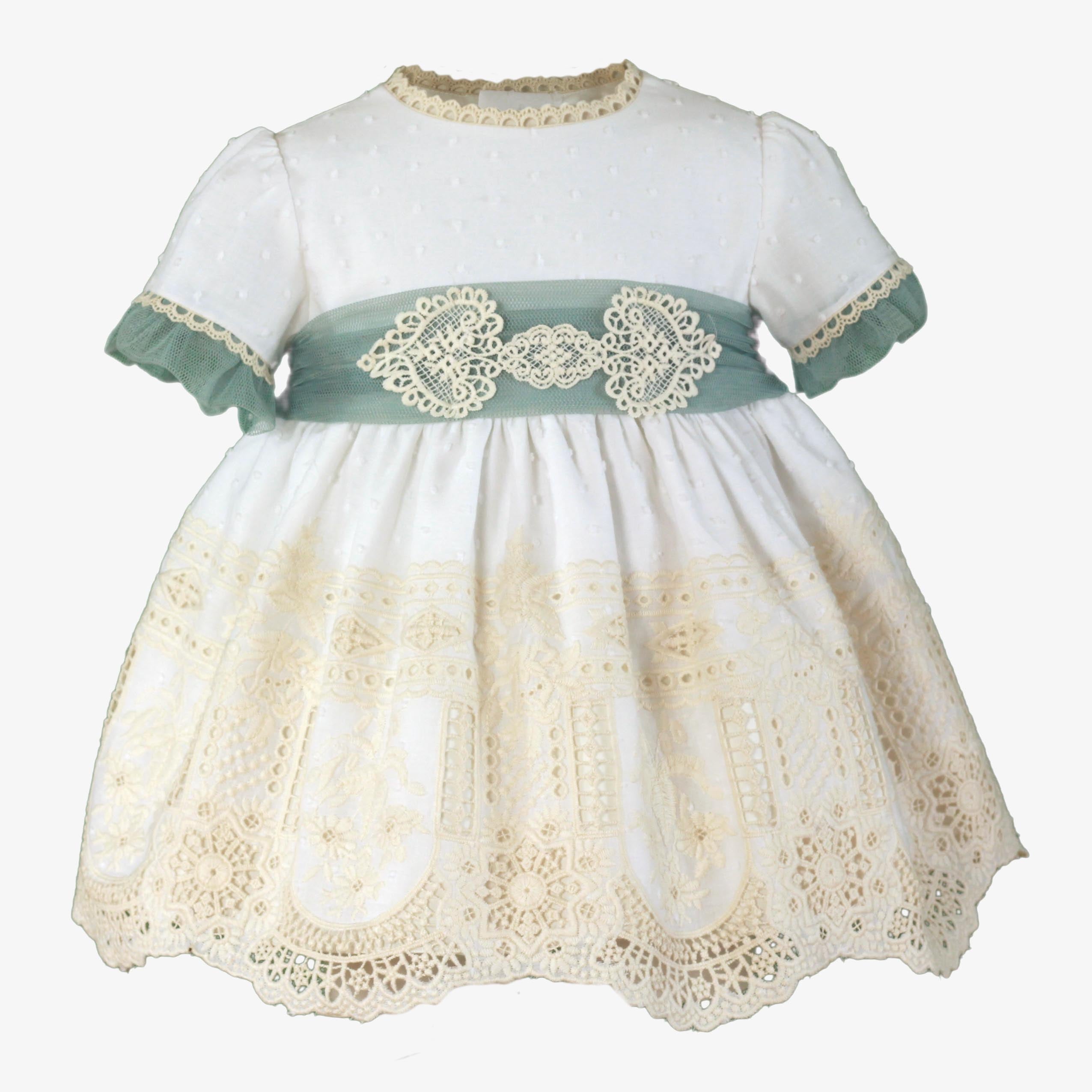 Vestido bebe beig y verde niña Miranda  0123