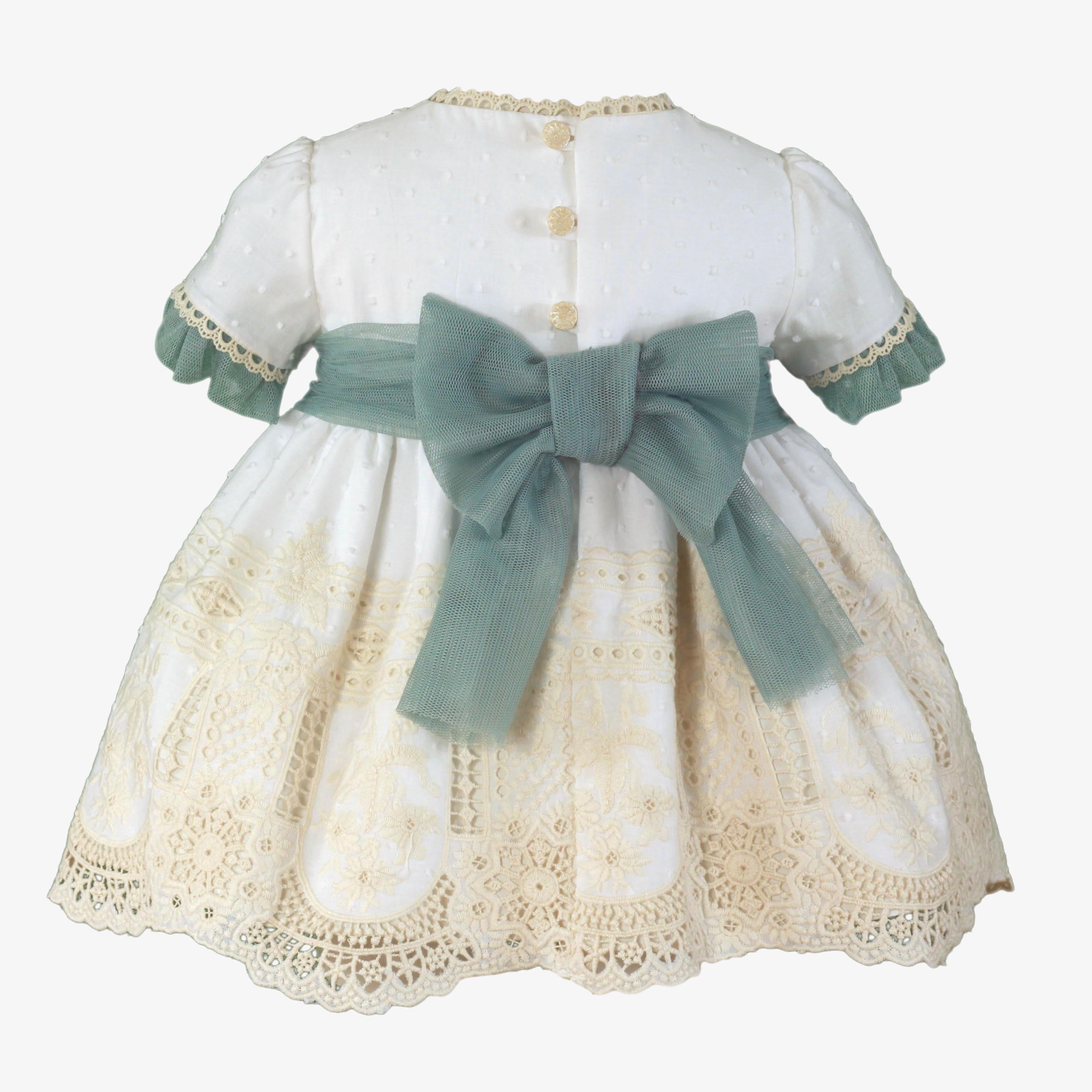 Vestido bebe beig y verde niña Miranda  0123