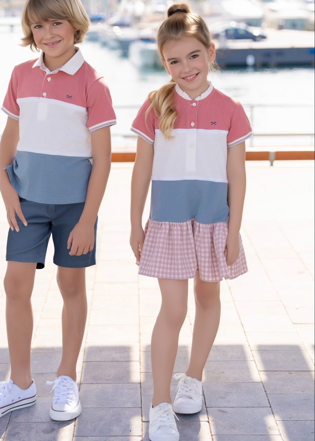 Vestido de Niña 100% Algodón Nel‑Blu con Falda Cuadros 1401