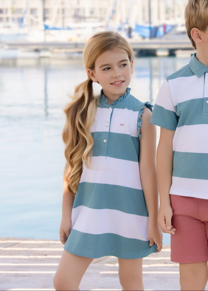 Vestido de Niña 100% Algodón Nel‑Blu sin Mangas a Rayas 1409