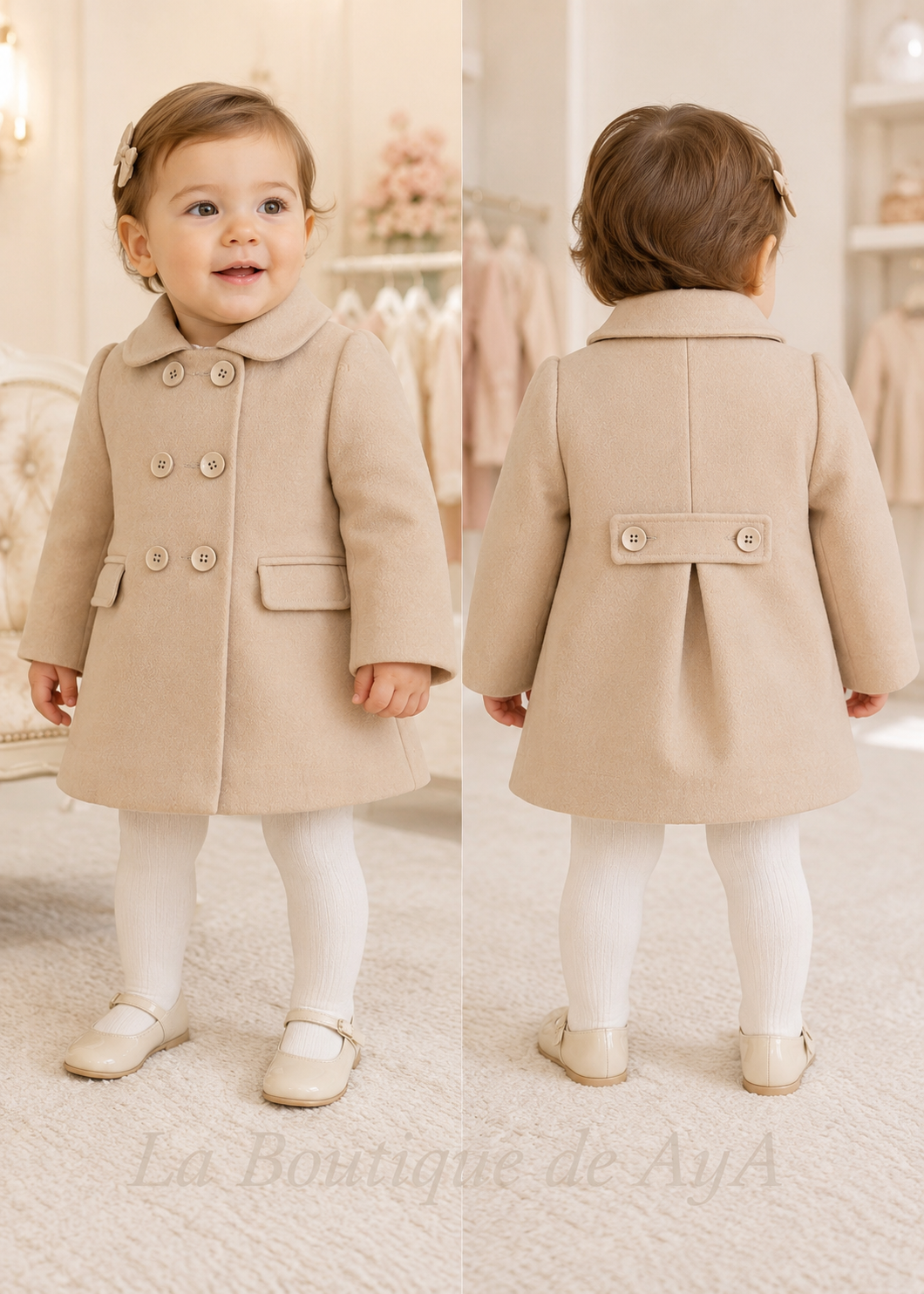 Abrigo bebé unisex Miranda beige oscuro 40/0162/A - imagen con marca de agua La Boutique de AyA