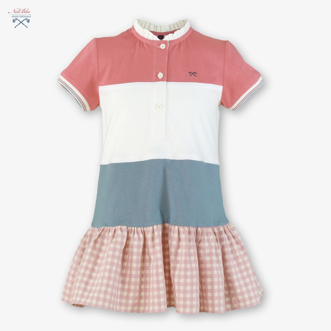 Vestido de Niña 100% Algodón Nel‑Blu con Falda Cuadros 1401