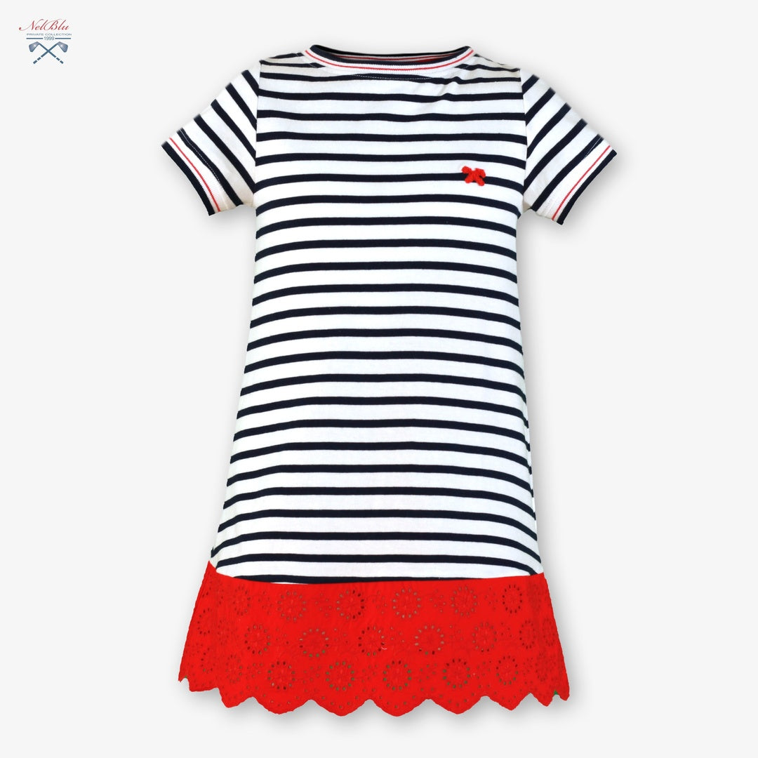 Vestido de Niña 100% Algodón Nel‑Blu con Bajo Bordado 1402